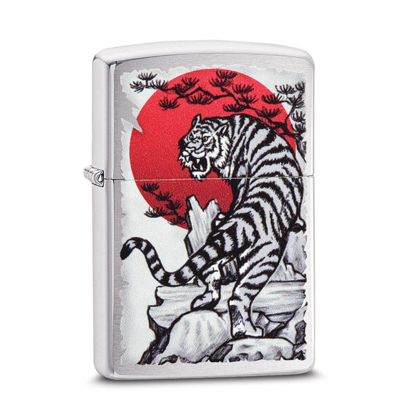 Zippo Brushed Chrome Asian Tiger and Blood Moon Lighter