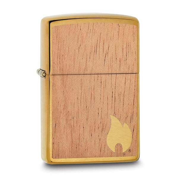 Zippo Woodchuckr USA Brushed Brass with Mahogany Emblem Lighter