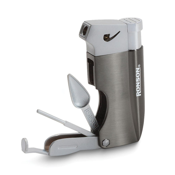 Ronson Refillable Black Metal Pipe Lighter with Spoon/Poker/Tamper