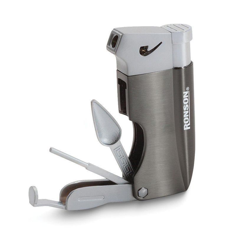 Ronson Refillable Black Metal Pipe Lighter with Spoon/Poker/Tamper