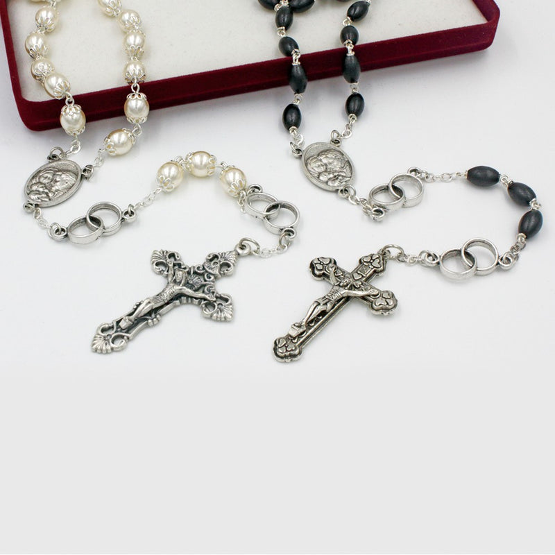 Wedding Rosary Set of Two Silver-tone Rosaries