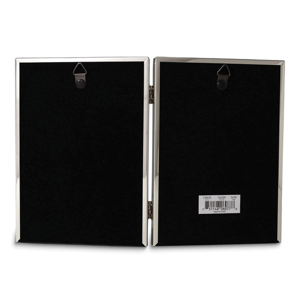 Polished Silver-plated 5x7 Portrait Hinged Double Frame - Bead Border Design