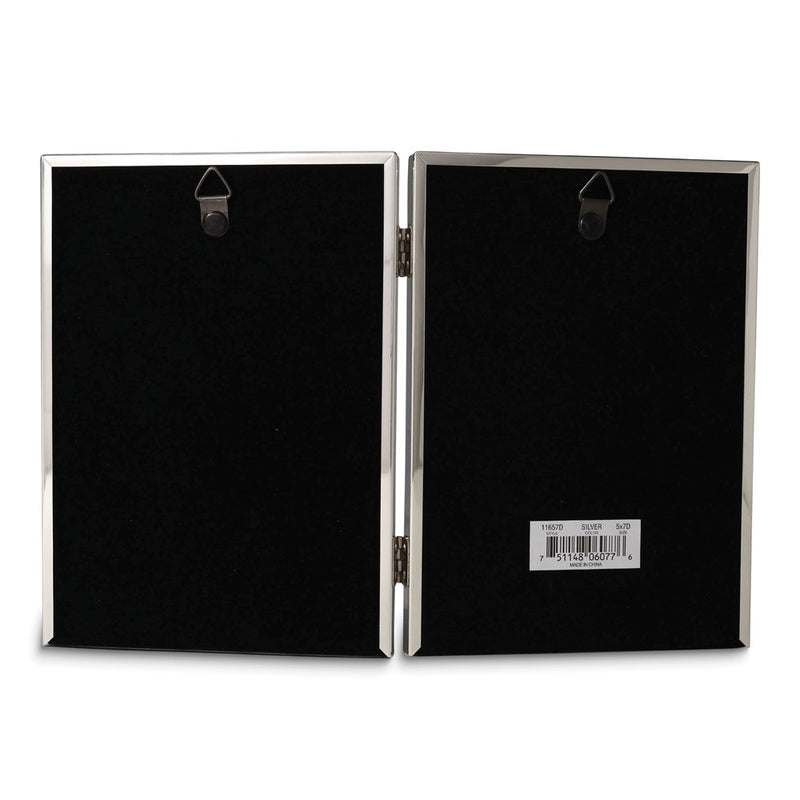 Polished Silver-plated 5x7 Portrait Hinged Double Frame - Bead Border Design
