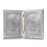 Polished Silver-plated 5x7 Portrait Hinged Double Frame - Bead Border Design