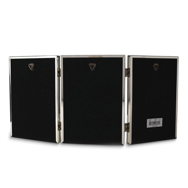 Polished Silver-plated 5x7 Portrait Hinged Triple Frame - Bead Border Design
