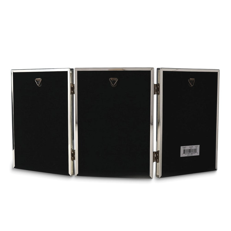 Polished Silver-plated 5x7 Portrait Hinged Triple Frame - Bead Border Design