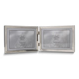 Polished Silver-plated 5x7 Landscape Hinged Double Photo Frame - Bead Border Design