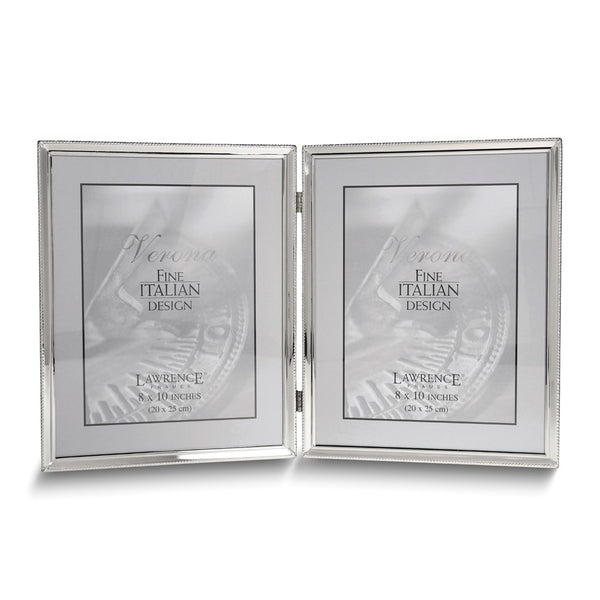 Polished Silver-plated 8x10 Portrait Hinged Double Frame - Bead Border Design