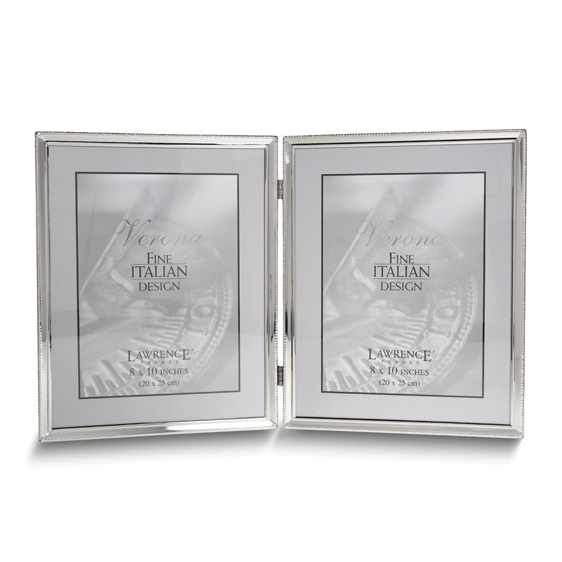 Polished Silver-plated 8x10 Portrait Hinged Double Frame - Bead Border Design