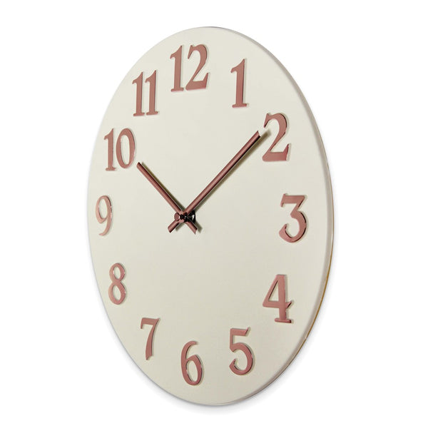 Vogue Ivory Resin with Rose-tone Numbers Quartz Wall Clock