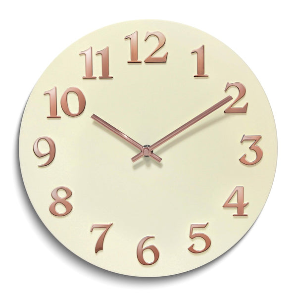 Vogue Ivory Resin with Rose-tone Numbers Quartz Wall Clock