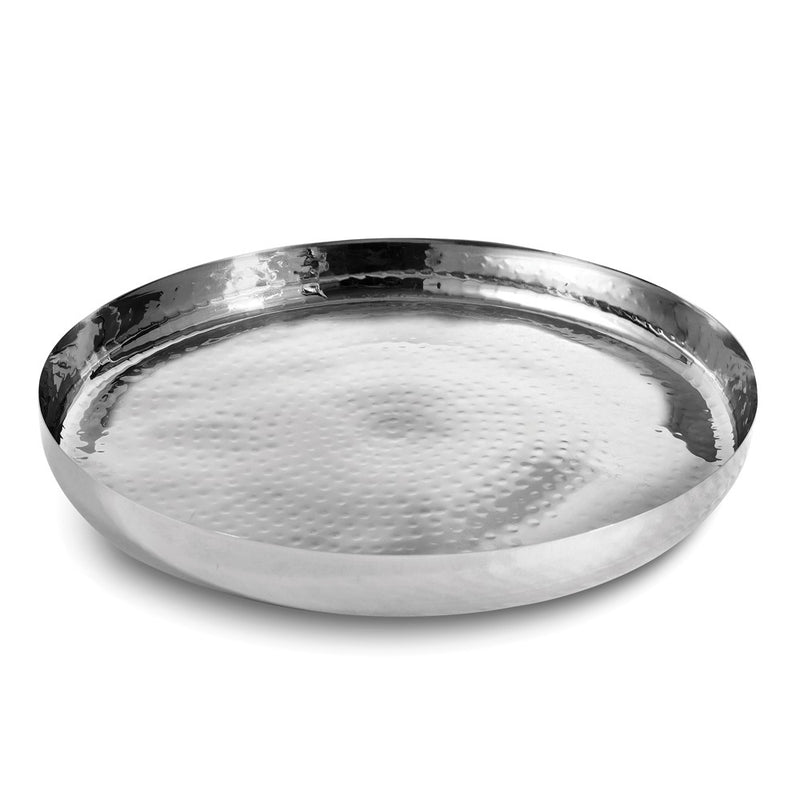 Hammered Stainless Steel Large Round Tray