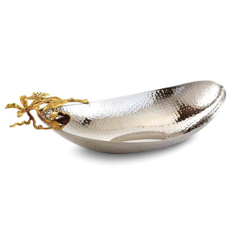 Hammered Stainless Steel with Golden Butterfly Garden Trim Boat Bowl