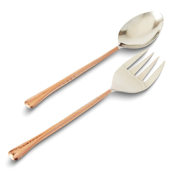 Hammered Copper-tone Stainless Steel 11 inch Salad Spoon and Fork Set