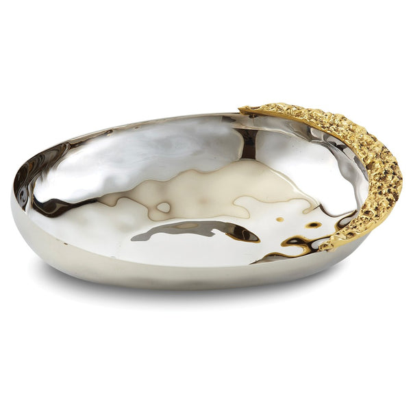 Rippled Stainless Steel with Gold-tone Lunar Accents Nut Dish