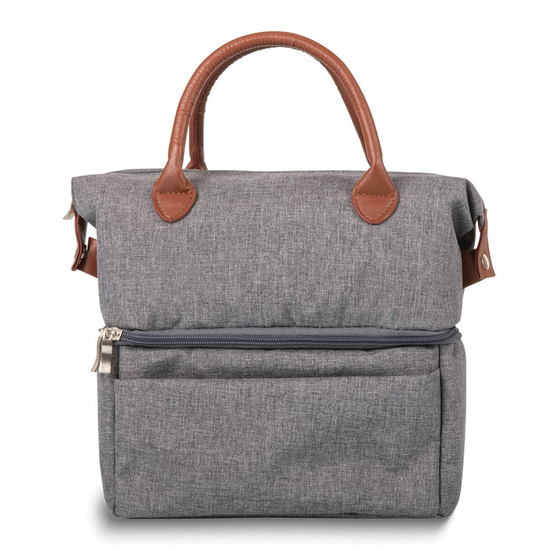 Urban Heather Grey Insulated Lunch Bag with Brown Leatherette Handles