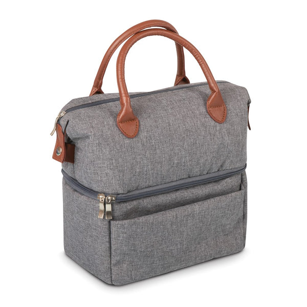 Urban Heather Grey Insulated Lunch Bag with Brown Leatherette Handles