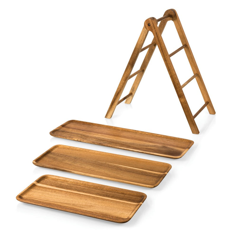 Acacia Wood Serving Ladder with 3 Removable Trays