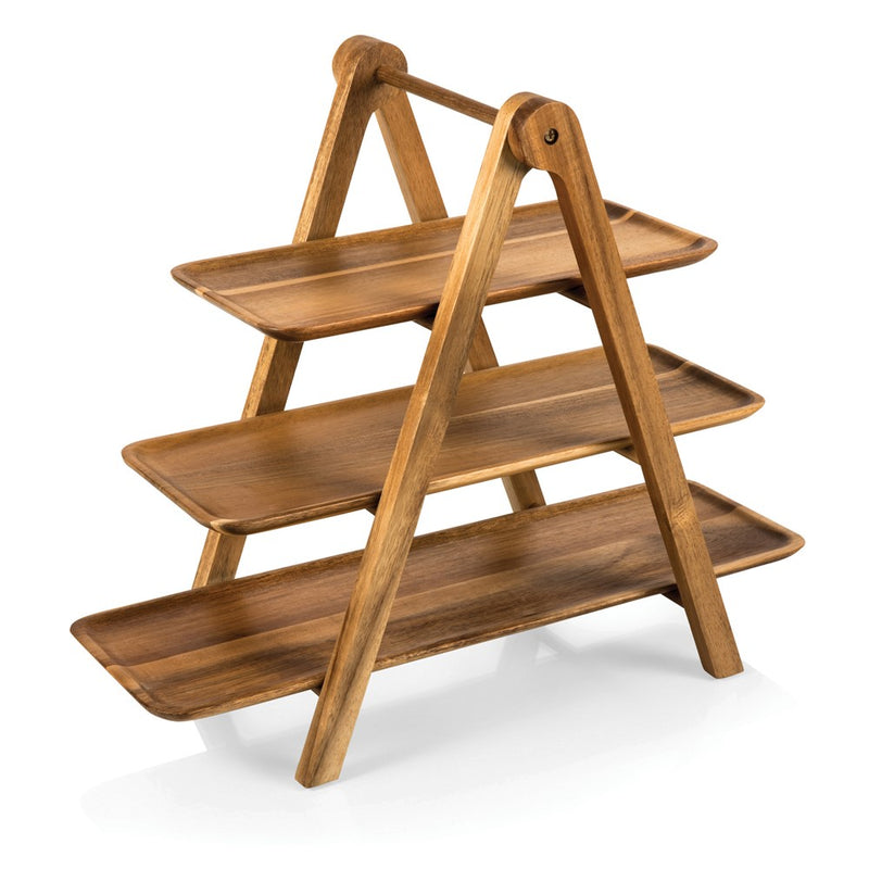 Acacia Wood Serving Ladder with 3 Removable Trays