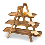 Acacia Wood Serving Ladder with 3 Removable Trays