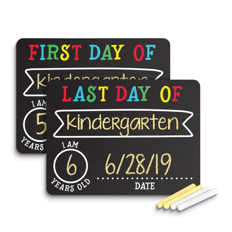 First and Last Day of School Black Chalkboard Sign with Chalk