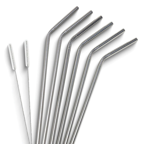 Stainless Steel Straw Set of Six with 2 Cleaning Brushes