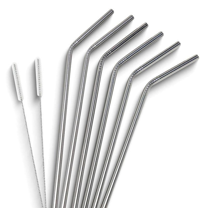 Stainless Steel Straw Set of Six with 2 Cleaning Brushes
