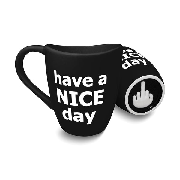 Black HAVE A NICE DAY with Hand 16 ounce Ceramic Coffee Mug