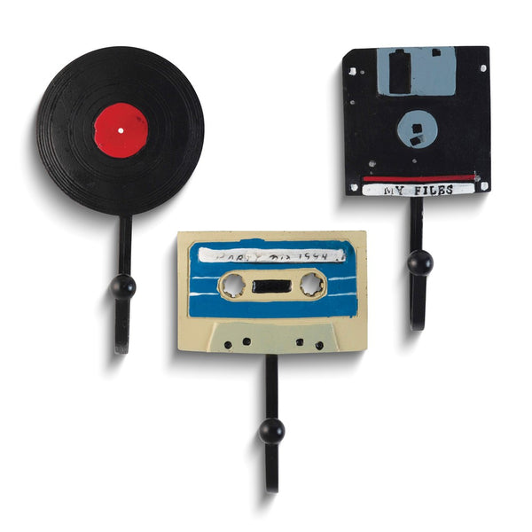 Retro Tech Theme Set of 3 Resin and Iron Wall Hooks