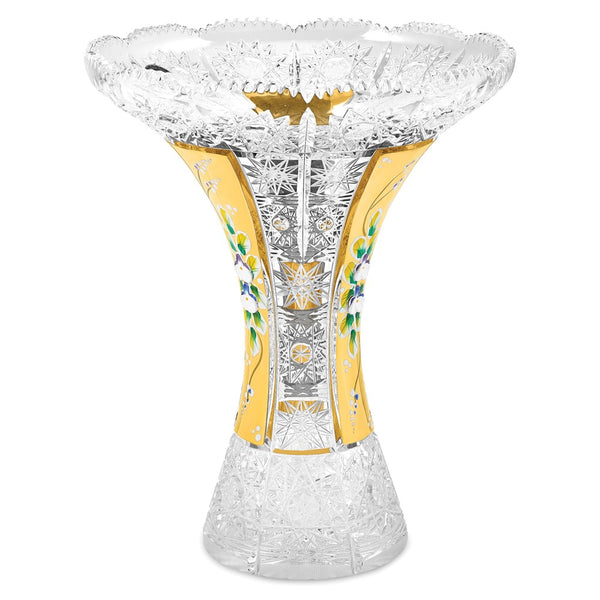 Bohemian Crystal 24k Gold-plated Vase with Hand-painted Flowers