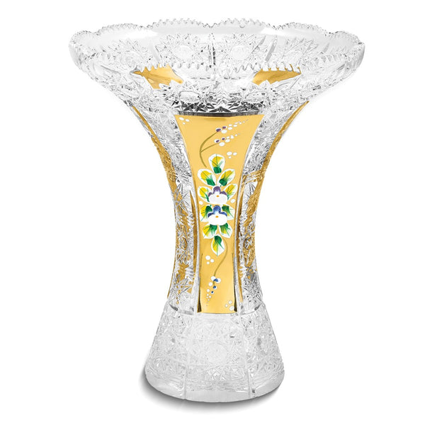 Bohemian Crystal 24k Gold-plated Vase with Hand-painted Flowers