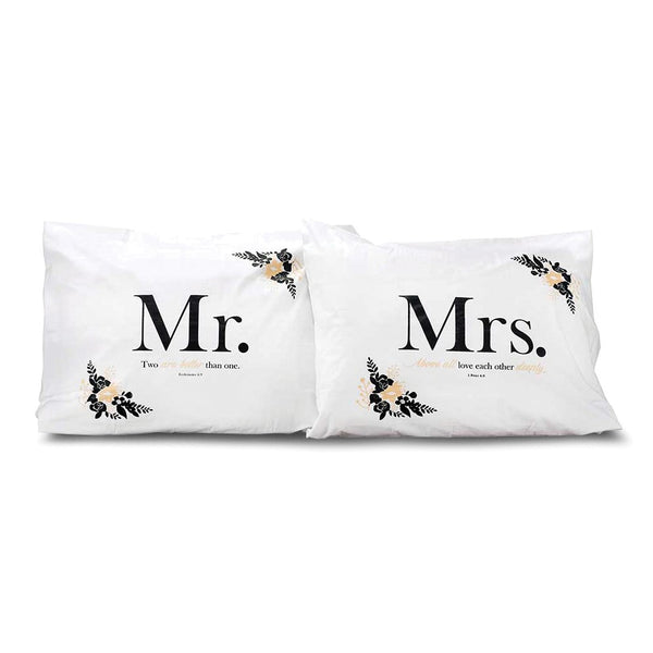 Set of 2 MR. and MRS. Cotton/Polyester Pillow Cases