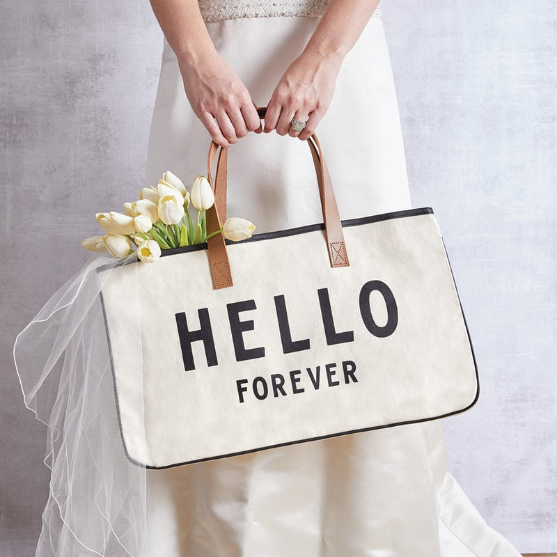 HELLO FOREVER Canvas Tote with Leather Handles