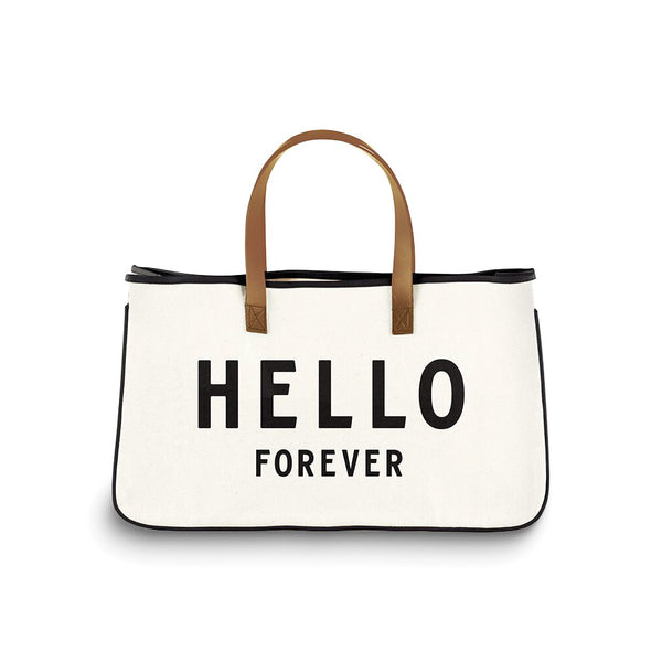 HELLO FOREVER Canvas Tote with Leather Handles