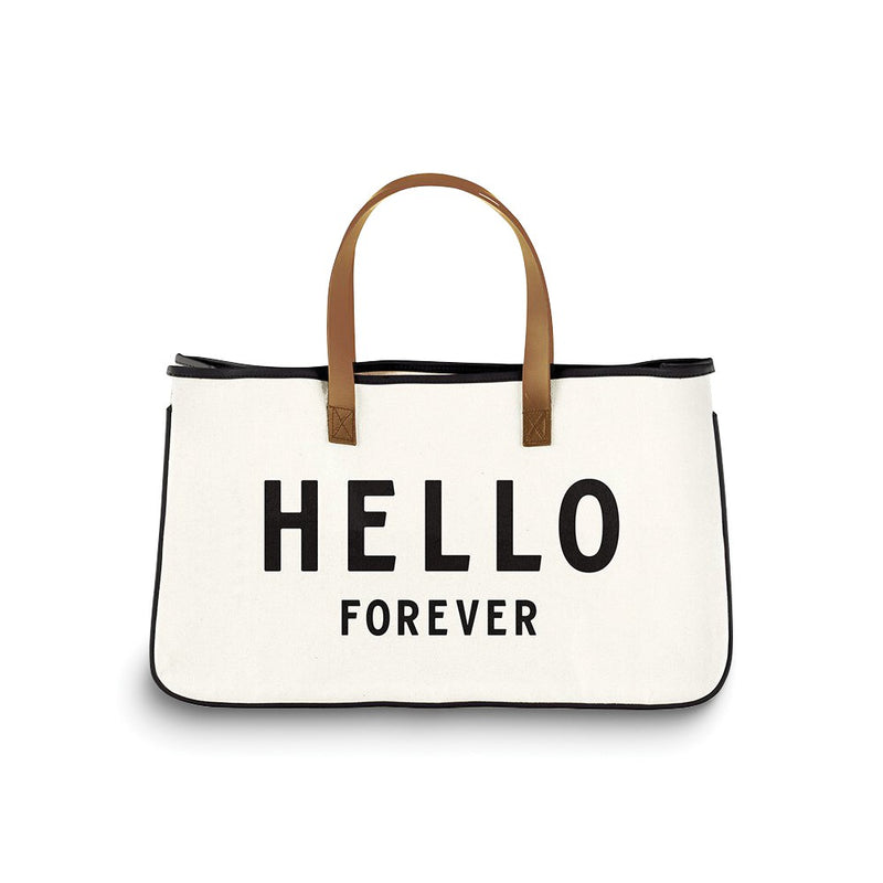 HELLO FOREVER Canvas Tote with Leather Handles