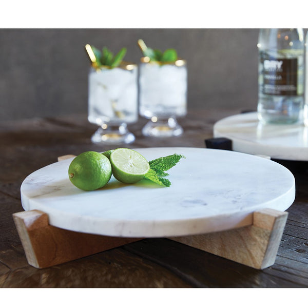 Mango Wood Stand with Removable Marble Tray