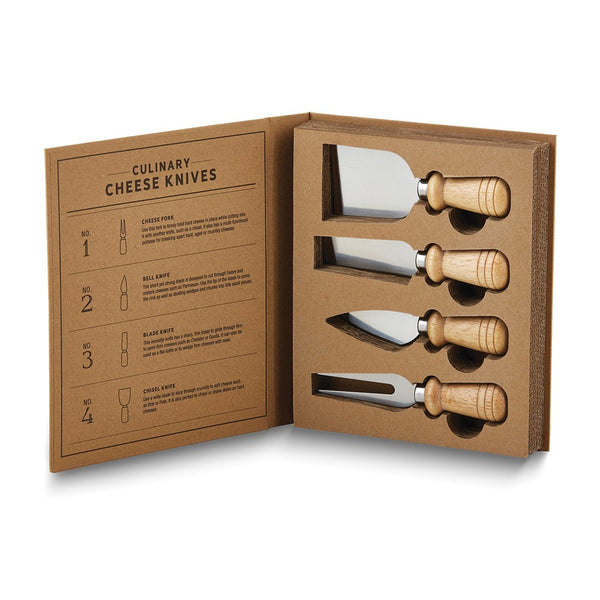 Paulownia Wood and Stainless Steel Cheese Utensils Book Set
