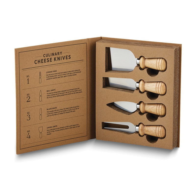 Paulownia Wood and Stainless Steel Cheese Utensils Book Set