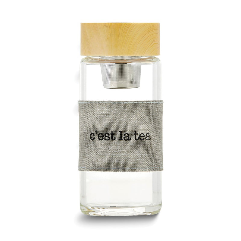 12 ounce Glass Tea Infuser Bottle with C'EST LA TEA Flax Sleeve and Removable Stainless Steel Strainer