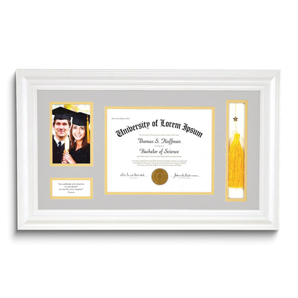 Graduation 4x6 Photo, Diploma, and Tassel White Frame with Quote by Thoreau