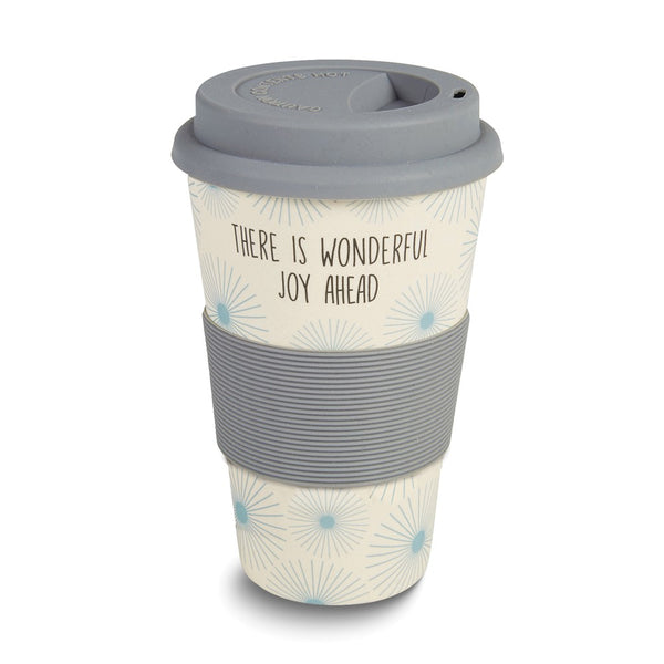 13 ounce THERE IS WONDERFUL JOY AHEAD Bamboo Travel Cup with Silicone Lid and Sleeve