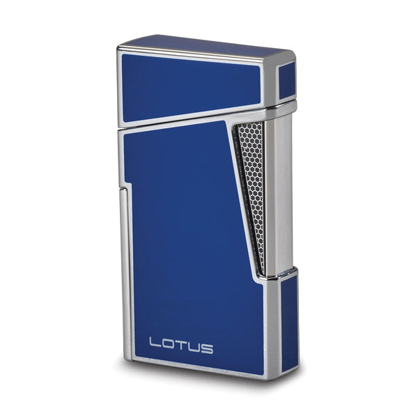 Lotus Apollo Blue Lacquer and Polished Chrome Twin Pinpoint Flame Torch Lighter with Retractable 8mm Cigar Punch