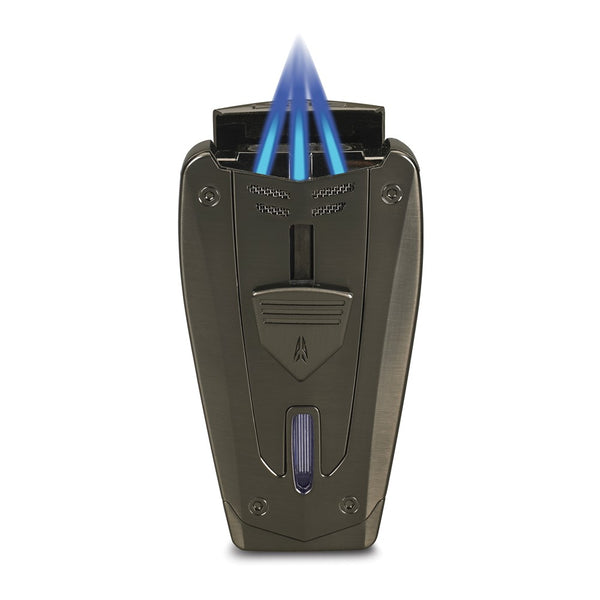 Lotus Fusion Gunmetal Matte Triple Flame Lighter with Fold-out Cigar Punch