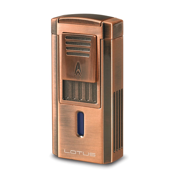 Lotus Duke-V Triple Flame Antique Copper-tone Lighter with Fold-out 60 Ring Gauge V Cigar Cutter