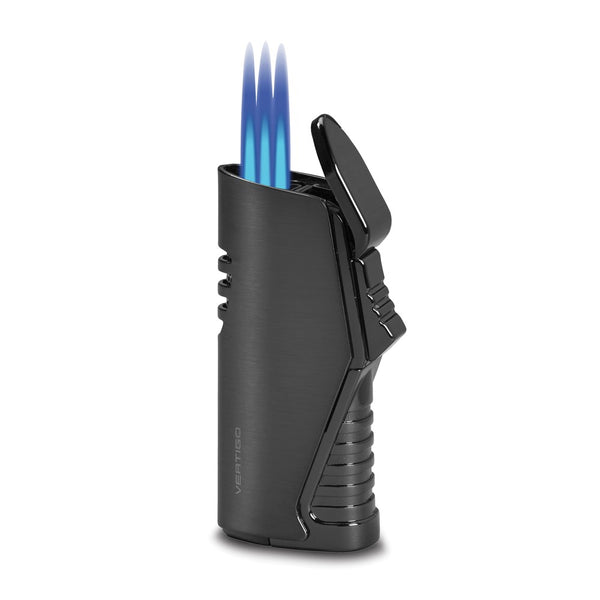 Vertigo Atlas Anodized Black Triple Flame Lighter with Fold-out Cigar Punch