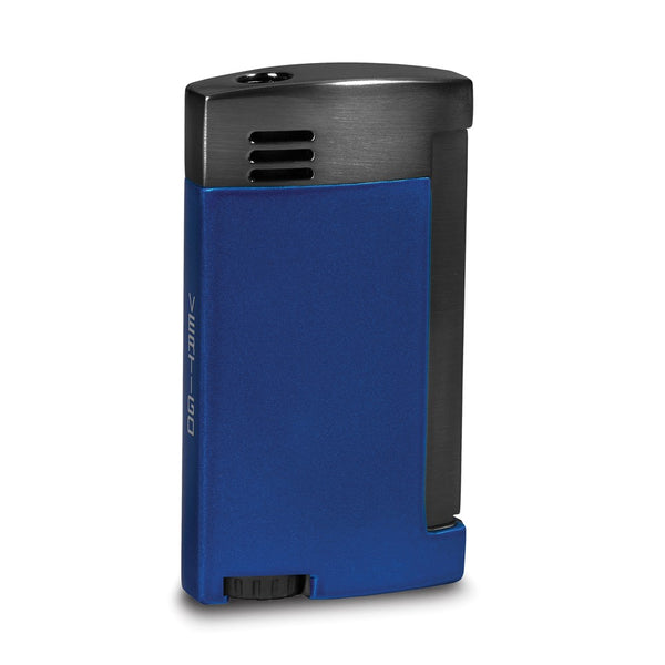 Vertigo Amigo Ice Blue and Satin Gunmetal Single Flame Lighter with Side Squeeze Ignition