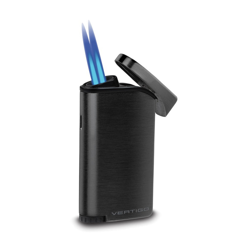 Vertigo Concorde Anodized Black Double Flame Lighter with Fold-out Cigar Punch