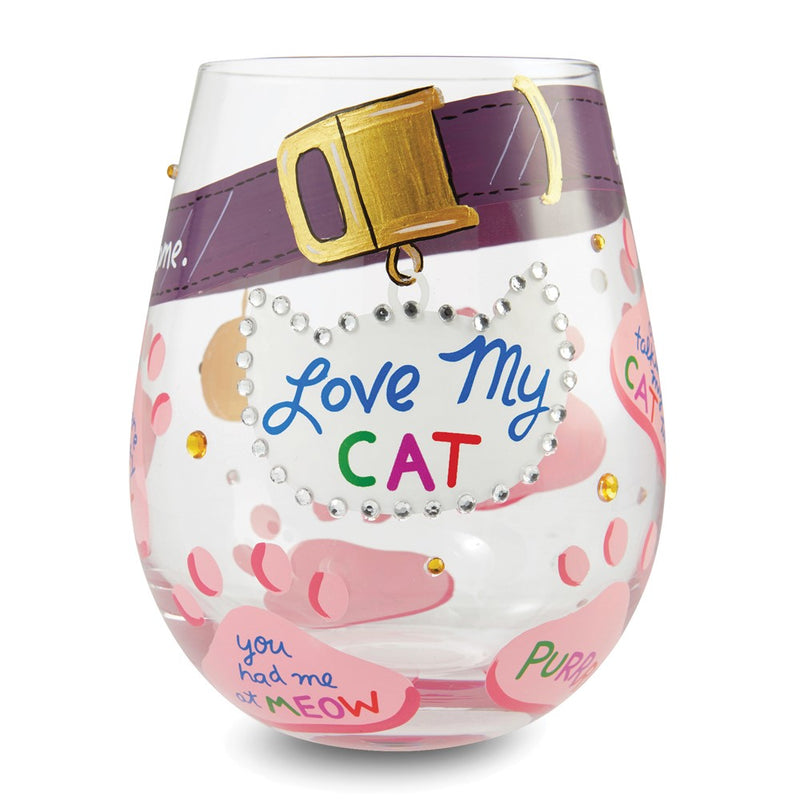 Lolita Hand-painted Love My Cat Stemless Wine Glass