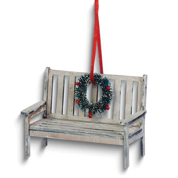 Christmas Wreath Wooden Bench Ornament with Sentiment