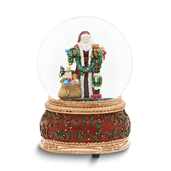 Glitterdome Musical (Plays Deck The Halls) Santa with Toys Water Globe